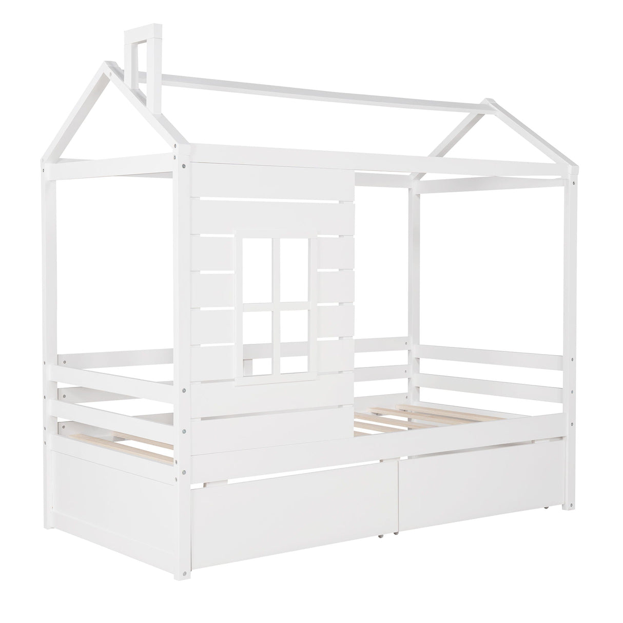 Twin Size Classic House Bed With 2 Drawers - White by Couch.com