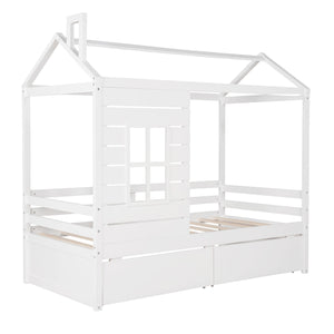 Twin Size Classic House Bed With 2 Drawers - White by Couch.com