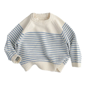 Korean Style Loose Coat Striped Plug-in Knitted Sweater