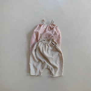 Summer Infant Thin Vertical Striped Suspender Jumpsuit