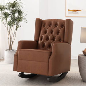 Moss - Upholstered Rocking Recliner With Diamond Tufting And Wingback - Light Brown by Couch.com