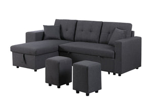 Dennis - Linen Fabric Reversible Sleeper Sectional With Storage Chaise And 2 Stools by Couch.com