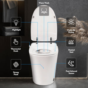Luxury Smart Toilet With Dryer And Warm Water, Elongated Bidet Toilet With Heated Seat, With Remote Control, Led Night Light, Power Outage Flushing, Soft Close Cover - White by Couch.com