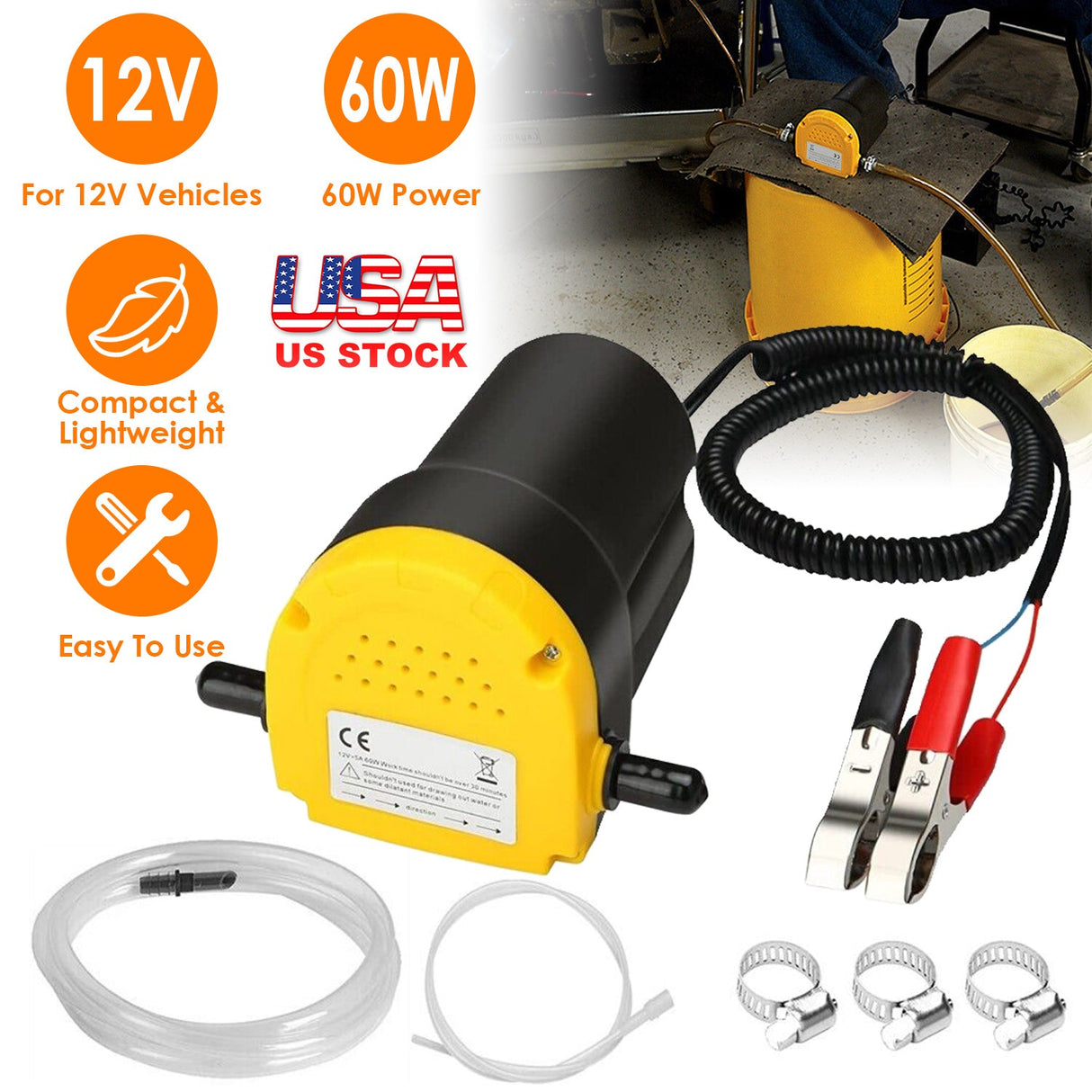 12V Oil Change Pump 60W Oil Diesel Fluid Extractor Electric Suction Transfer Extractor Oil Quick Changer for Boat, Tubes, Truck, RV, ATV by DirectDeals