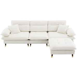 L Shaped Convertible Sectional Sofa 4 Seat Tufted Couch Set With Two Tone Adjust Legs Cloud Movable Ottoman by Couch.com