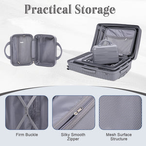 4-Piece PP Spinner Wheel Luggage Set with Cosmetic Case, Light Gray
