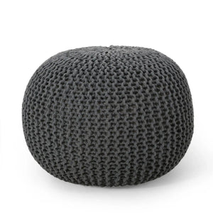 Bordeaux Knitted Cotton Round Pouf - Versatile Ottoman and Floor Cushion