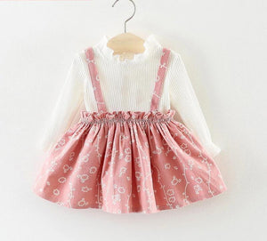 Modern Girls Clothes Sets Cotton Long Sleeves Dot T-shirt and Cat Strap Dress 2Pcs Baby Clothing Dress For Girls and Babies from 6-24months and Girls 3-4years