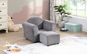 Kids Recliner Chair, Kids Upholstered Couch With Ottoman - Gray by Couch.com