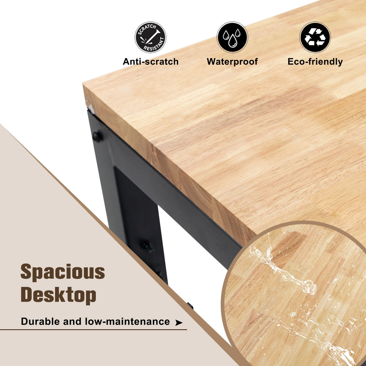 Adjustable Height Workbench, Rubber Wood Top Heavy Duty Workstation With Power Outlets, 2000 Lbs Load Capacity Hardwood Worktable For Workshop, Garage, Office, Home, Commercial - Black by Couch.com