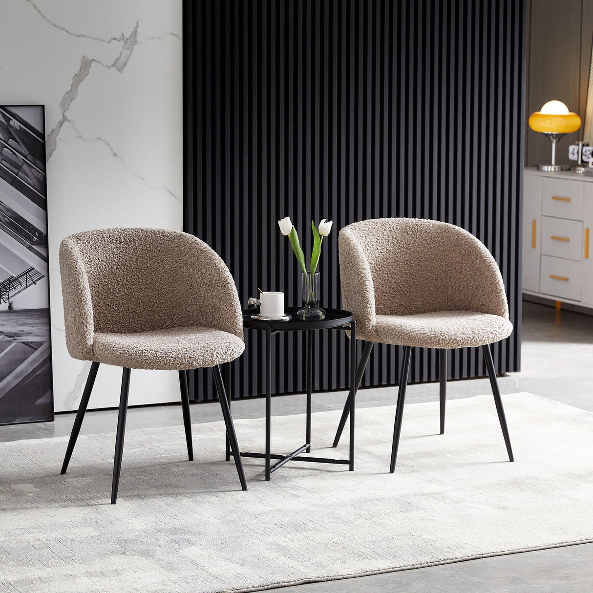 Adjust Legs Upholstered Teddy Faux Fur Dining Armrest Chair (Set of 2) by Couch.com