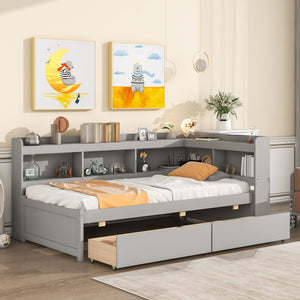 Twin Bed With L-Shaped Bookcases, Drawers by Couch.com
