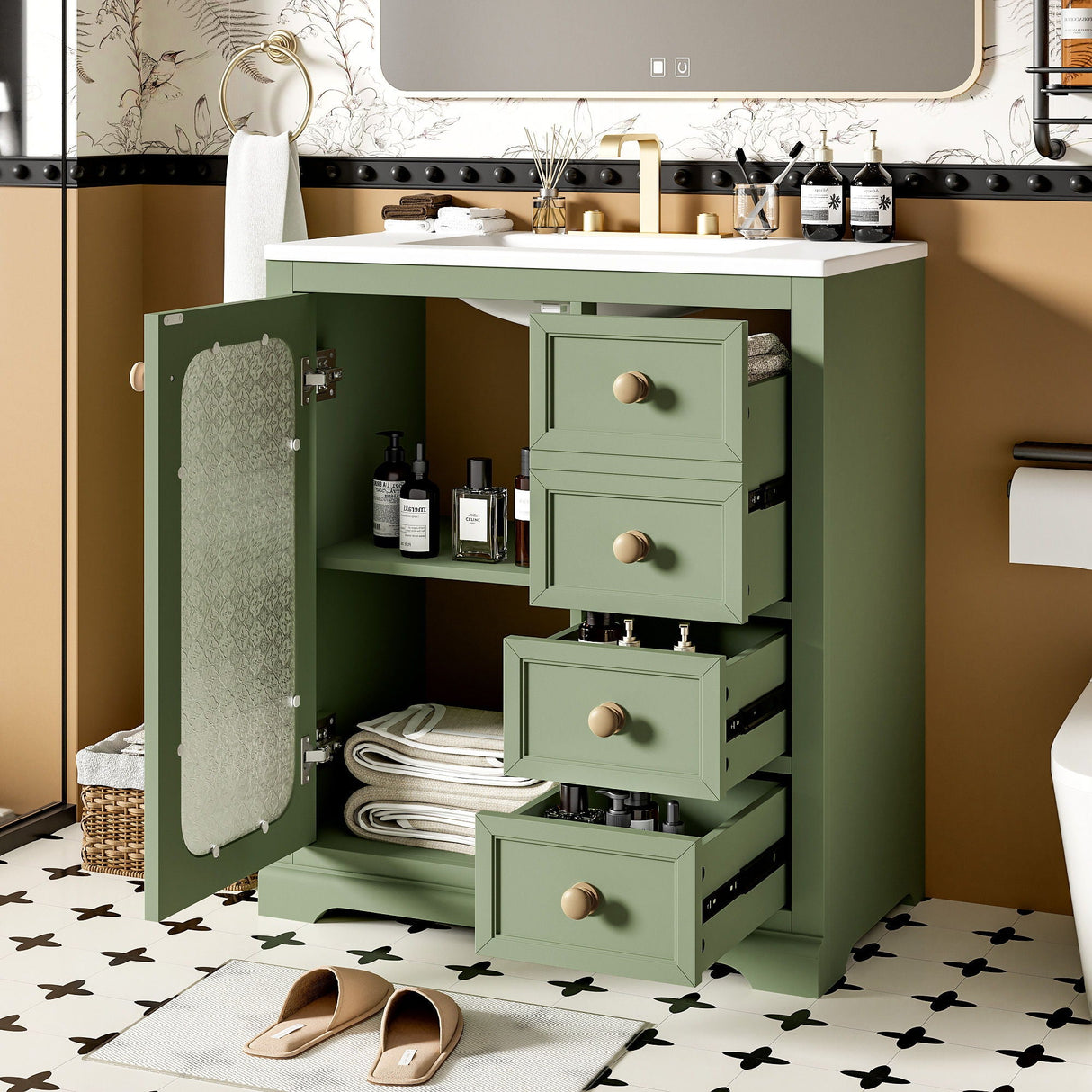Bathroom Vanity With A Soft Close Glass Door, Adjustable Shelves, And Three Drawers by Couch.com