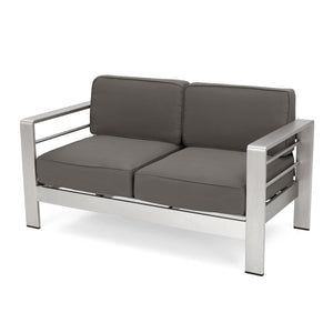 Couch.com Outdoor Aluminum Loveseat With Cushion Gray, Weather-Resistant, Fabric Construction, Pearl Silver Finish by Couch.com