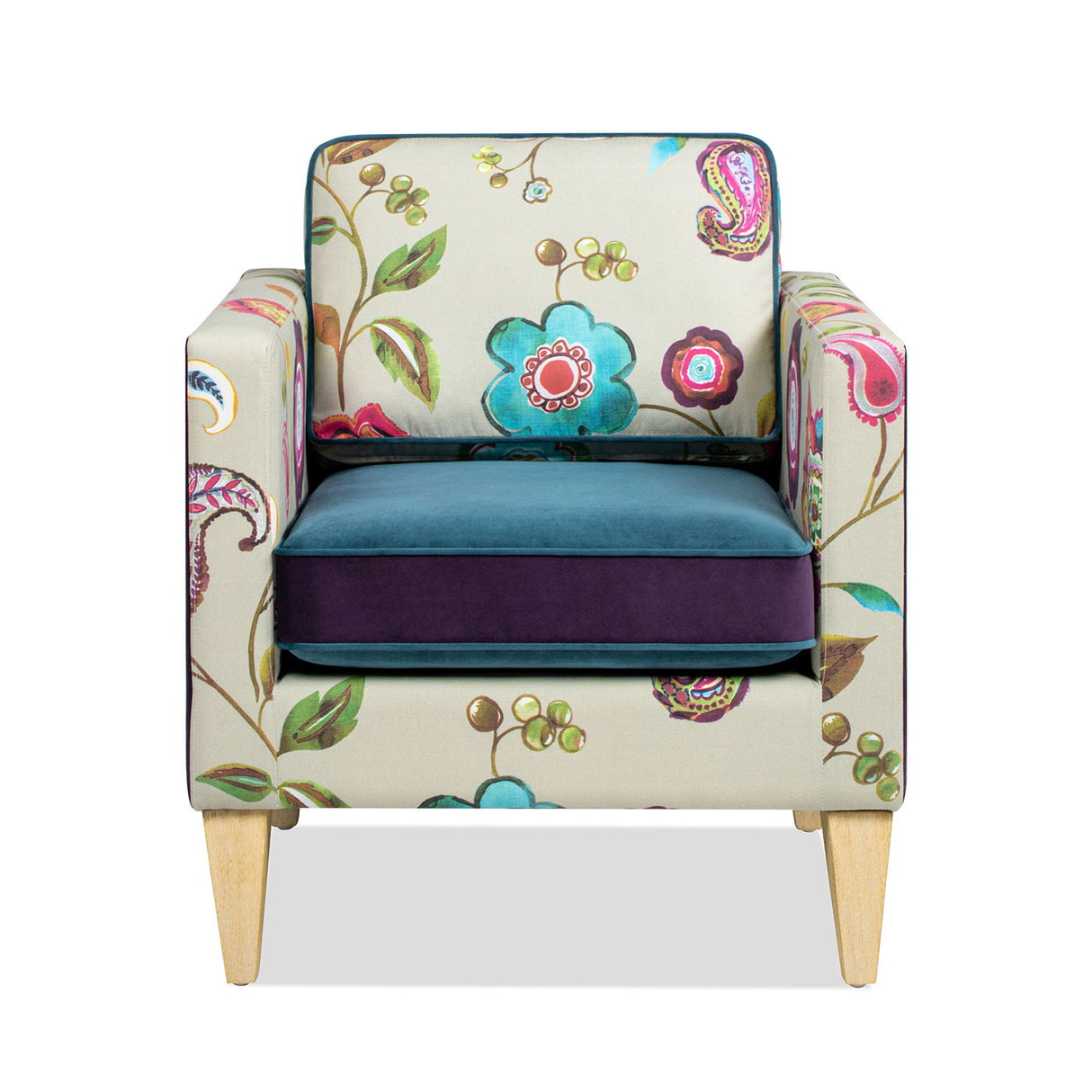 Mamba - Patchwork Accent Chair - Teal Blue Purple / Multicolored Floral by Couch.com