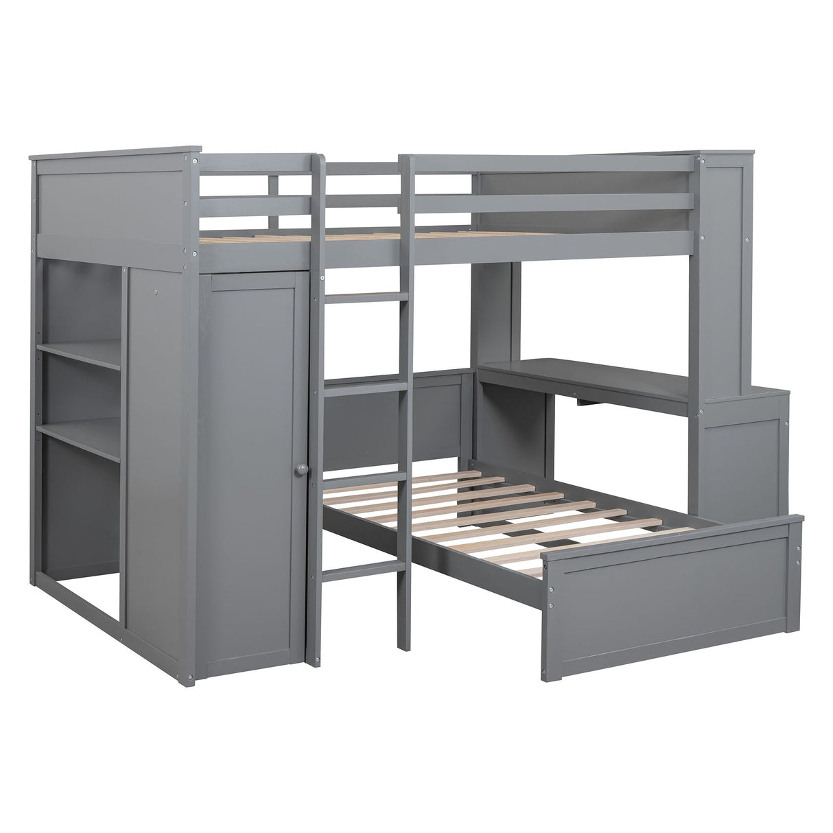 Loft Bed With A Twin Size Standalone Bed, Shelves, Desk, And Wardrobe by Couch.com