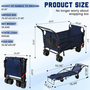 2-in-1 Folding Wagon Cart Chair 650LBS Capacity
