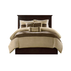 7 PC Pieced Faux Suede Comforter Set Natural Cal King