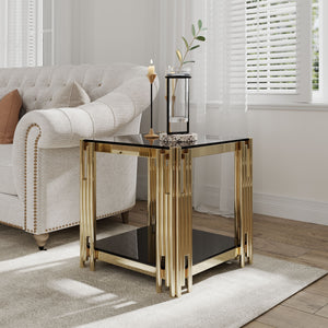 Square End Table With Tempered Glass Top For Living Room by Couch.com