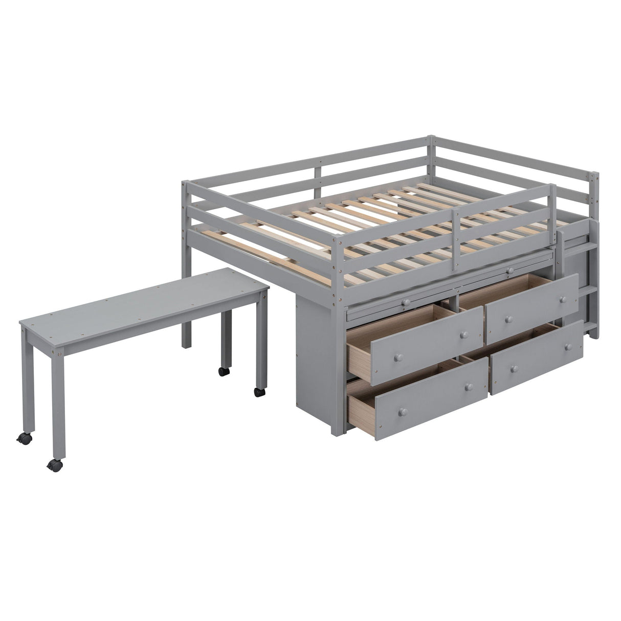 Loft Bed With Retractable Writing Desk And 4 Drawers, With Lateral Portable Desk And Shelves by Couch.com