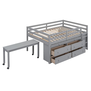 Loft Bed With Retractable Writing Desk And 4 Drawers, With Lateral Portable Desk And Shelves by Couch.com