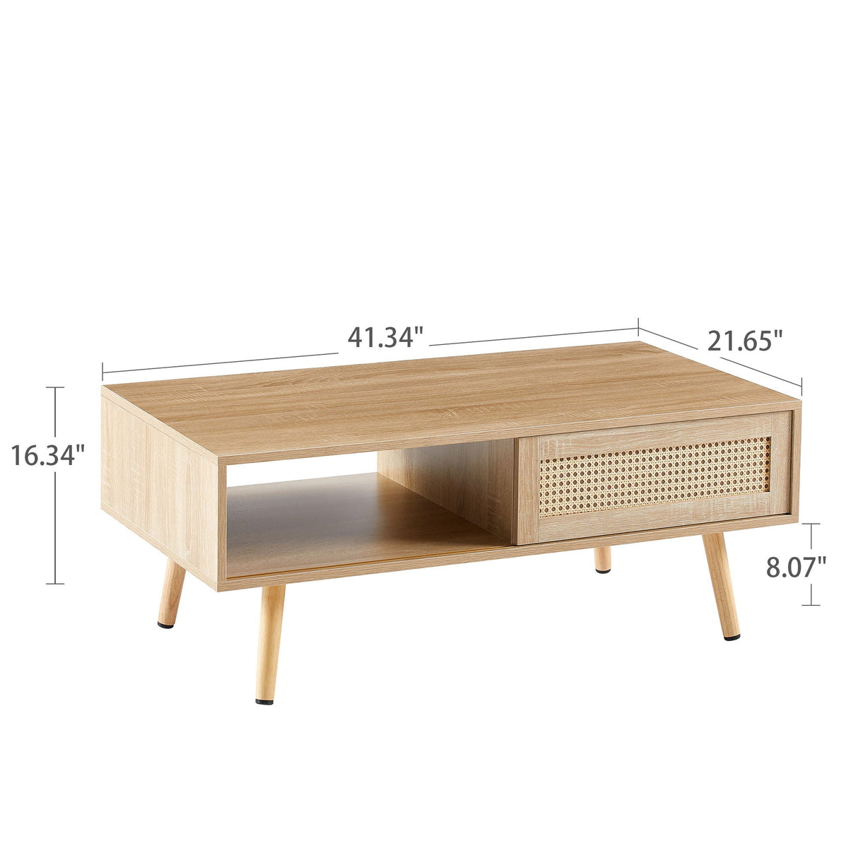 41.34" Rattan Coffee Table, Sliding Door For Storage, Solid Wood Legs, Modern Table For Living Room by Couch.com