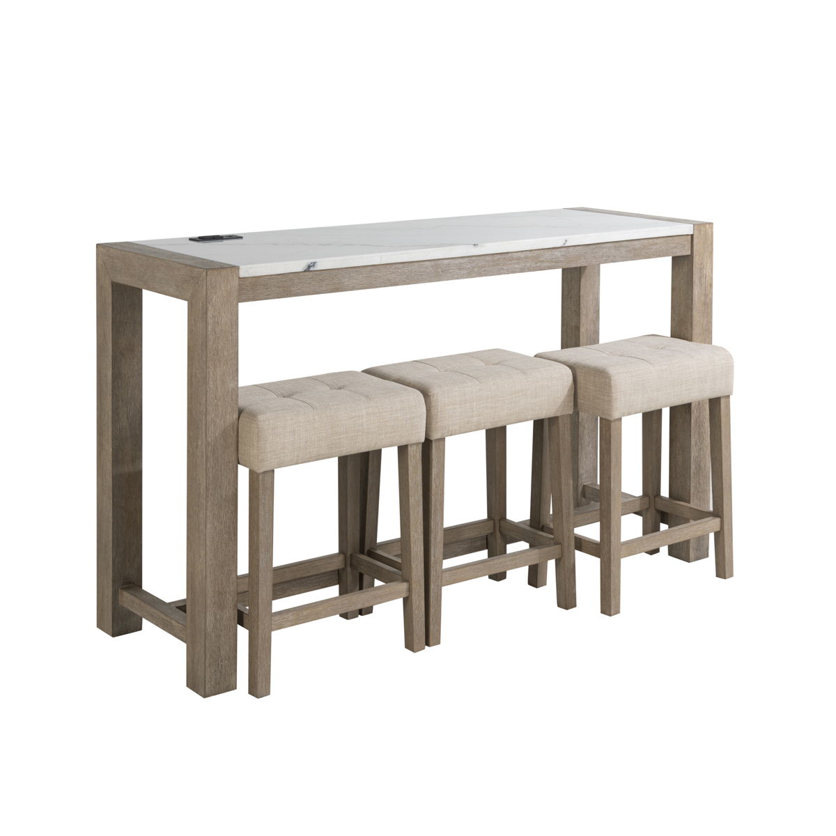 Vanilla - Real Marble Sofa Table With Power And 3 Stools - Beige / Natural by Couch.com