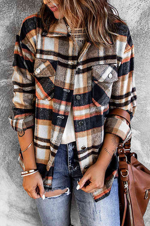 Classic Plaid Button Front Shirt Jacket with Breast Pockets Casual & Minimalist Outerwear