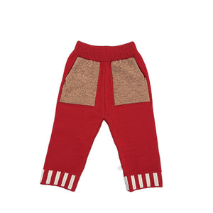 Knitted Contrasting-Color Red Sweater Pants And Hat New Year Three-Piece Set