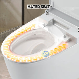 Heated Seat Smart Toilet, One Piece Toilet, Automatic Flush Tank Less Toilet Without Bidet, With Foot Sensor Flush - White Night Light, Knob Control, Power Outage Flushing, Soft Close Cover - White by Couch.com