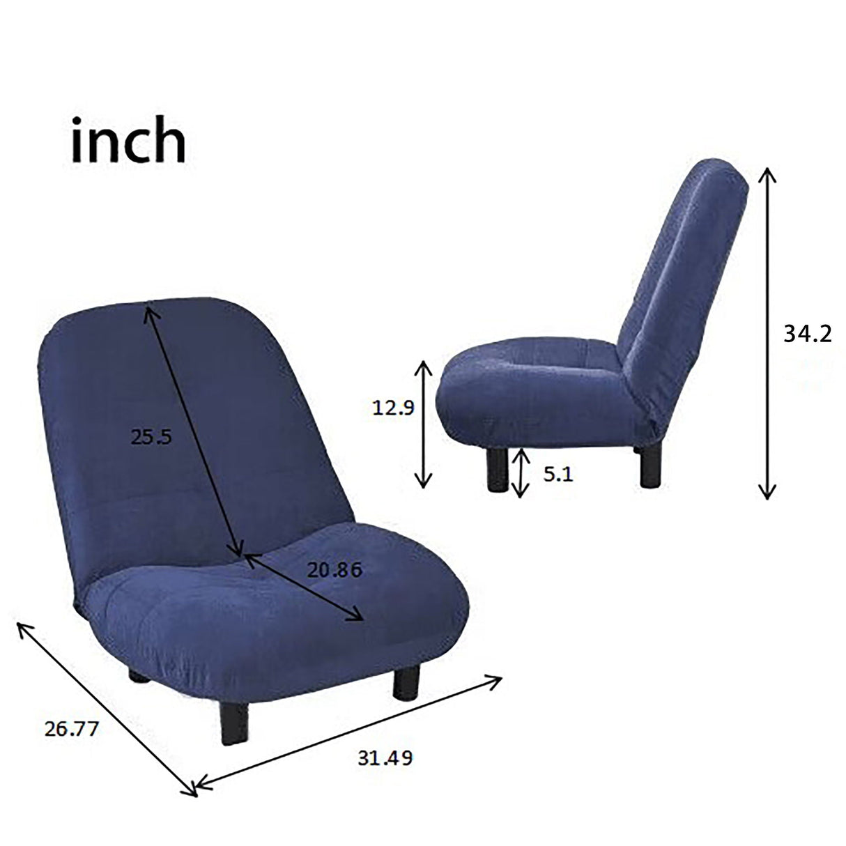 Single Sofa Reclining Japanese Chair Lazy Sofa Tatami Balcony Adjustable Chair - Navy Blue by Couch.com