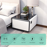 Modern Smart Side Table With Built-In Fridge, Wireless Charging, Temperature Control, Power Socket, USB Ports, Outlet Protection, Induction Light by Couch.com