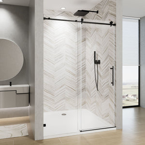 Frameless Single Sliding Soft Close Shower Door, 5 / 16" Clear Nano Coated Tempered Glass And 304 Stainless Steel Handle - Matte Black by Couch.com