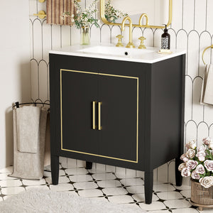 Bathroom Vanity With Ceramic Basin, Soft Close Door, Built-In Hidden Drawer - Black by Couch.com
