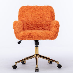 Office Chair, Artificial Rabbit Hair Home Office Chair With Golden Metal Base, Adjustable Desk Chair Swivel Office Chair, Vanity Chair by Couch.com
