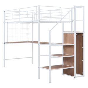 Loft Bed With Desk And Grid, Stylish Frame With Lateral Storage Ladder And Wardrobe by Couch.com
