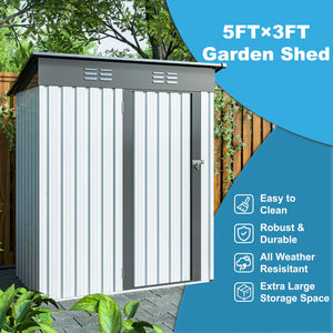 Outdoor Storage Shed, Galvanized Metal Garden Shed With Lockable Doors, Tool Storage Shed For Patio Lawn Backyard Trash Cans - White by Couch.com