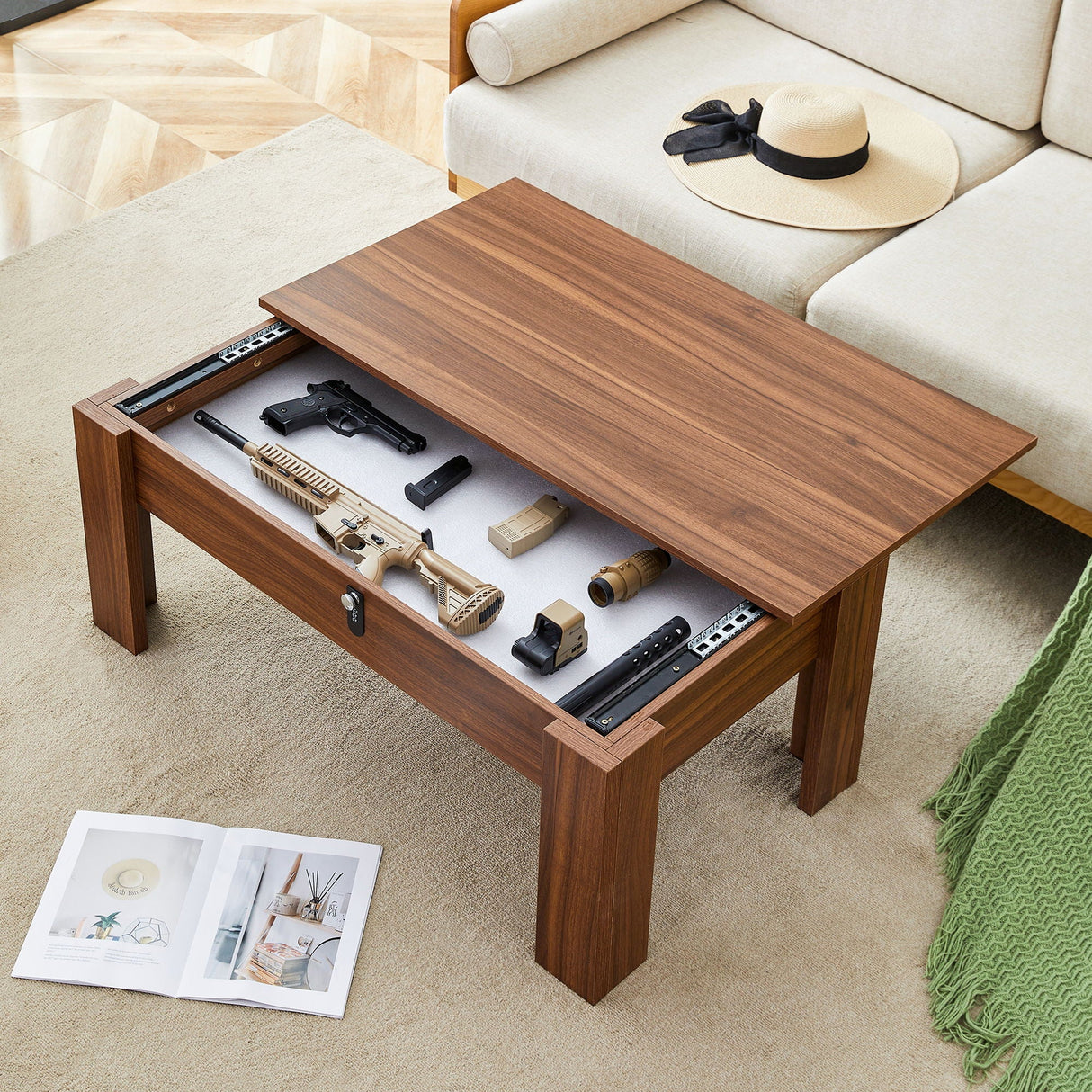 Multi Functional Coffee Table With Password Lock, Suitable For Storing Firearms And Wine - Walnut by Couch.com