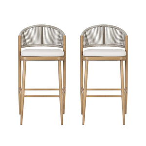 Outdoor Bar Height Metal Frame Counter Stools with Scallop-Shaped Backrest & Water-Resistant Cushions