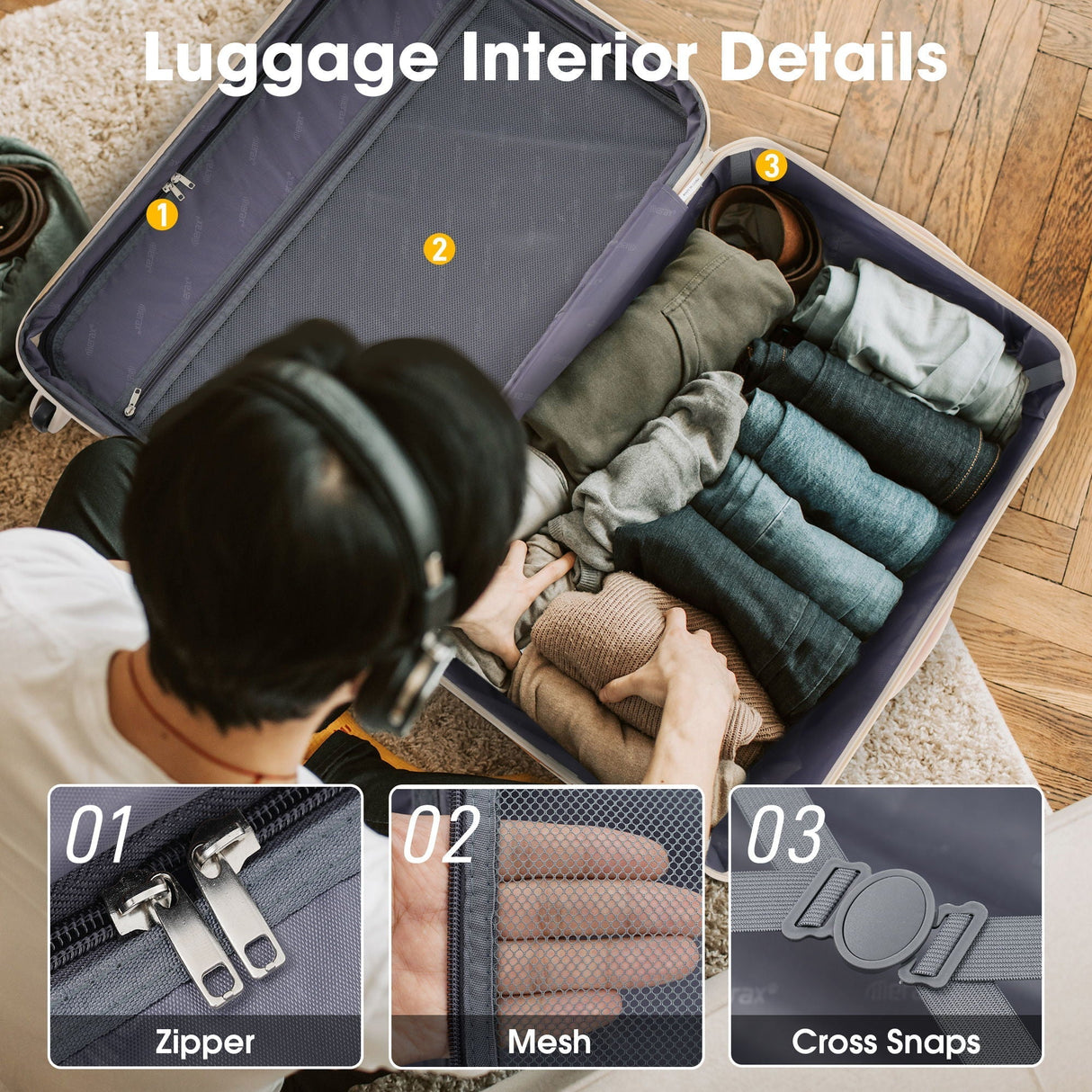 3 Piece Luggage Set Hardside Spinner Suitcase with TSA Lock