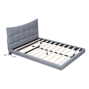 Full Size Upholstered Platform Bed With LED Lights, USB Ports And Outlets - Gray by Couch.com
