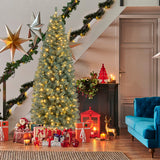 7.5 Feet Pre-Lit Blue Artificial Christmas Tree Slim with 9 Lighting Modes-7.5 ft