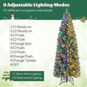 7.5 Feet Pre-Lit Blue Artificial Christmas Tree Slim with 9 Lighting Modes-7.5 ft
