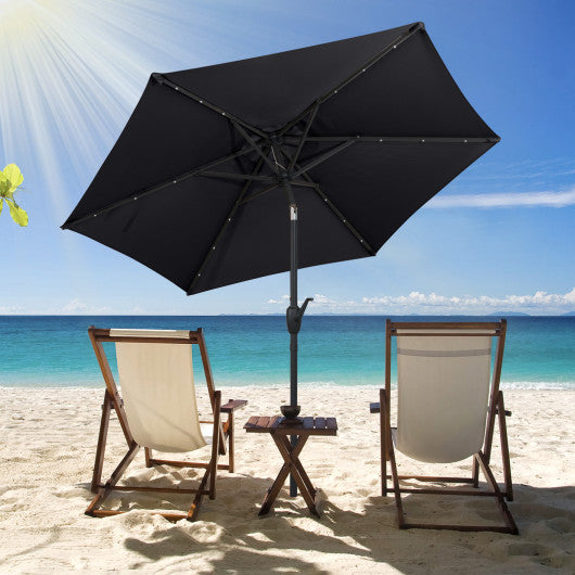7.5 Feet Solar Powered Patio Umbrella with LED Lights and Crank Handle-Black