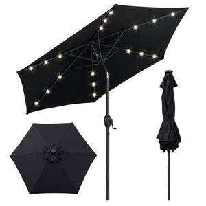 7.5 Feet Solar Powered Patio Umbrella with LED Lights and Crank Handle-Black