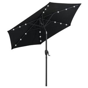 7.5 Feet Solar Powered Patio Umbrella with LED Lights and Crank Handle-Black