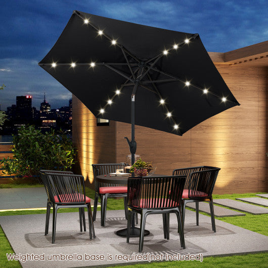 7.5 Feet Solar Powered Patio Umbrella with LED Lights and Crank Handle-Black