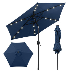 7.5 Feet Solar Powered Patio Umbrella with LED Lights and Crank Handle-Navy