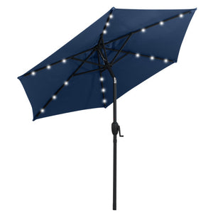 7.5 Feet Solar Powered Patio Umbrella with LED Lights and Crank Handle-Navy