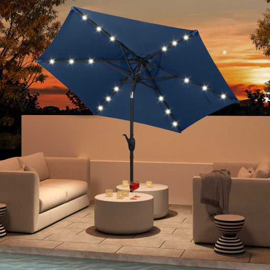 7.5 Feet Solar Powered Patio Umbrella with LED Lights and Crank Handle-Navy